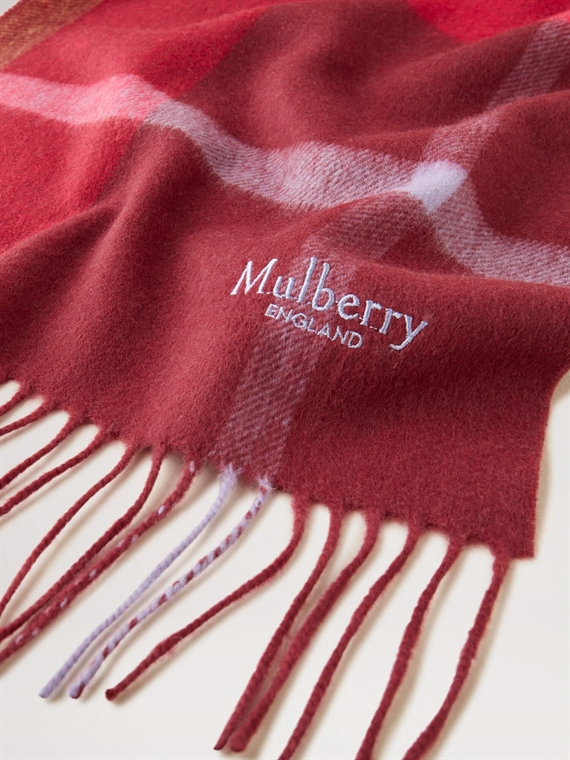 Mulberry Small Check Merino Wool Scarf Black Cherry-Dark Gold